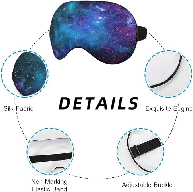 Galaxy Stars Silk Eye Mask Sleep Mask Abstract Space Blue Purple Nebula Starry Sky Eye Mask with Adjustable Strap Lightweight for Women Work Travel Night Sleep - Bloomnest