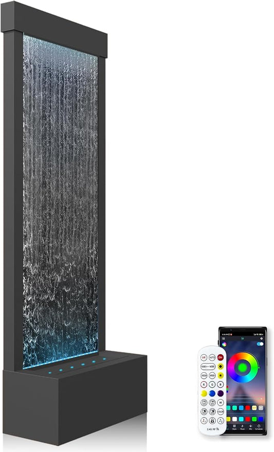 LONGRUN Mirror Waterfall Fountain Indoor Water Feature, 48" Water Features Home Decor with 7 Colors Light, Self Contained LED Water Feature Kit, Large Waterfall Fountain for Indoor - Mirrored Silver - Bloomnest