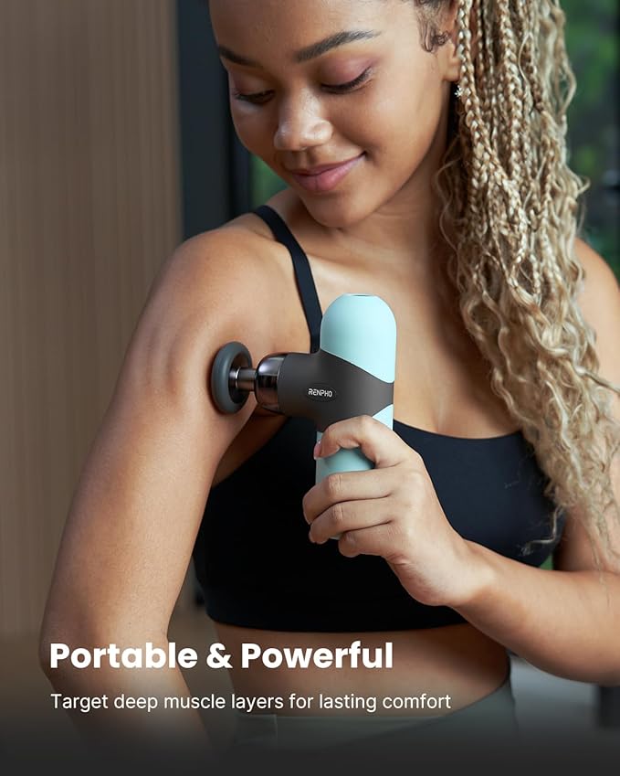 RENPHO Mini Thermal Massage Gun with Heat, Christmas Birthday Gifts for Women Men, Portable Deep Tissue Percussion Massager, Color Silicone Sleeves Travel Size with Carry Case, Mint - Bloomnest