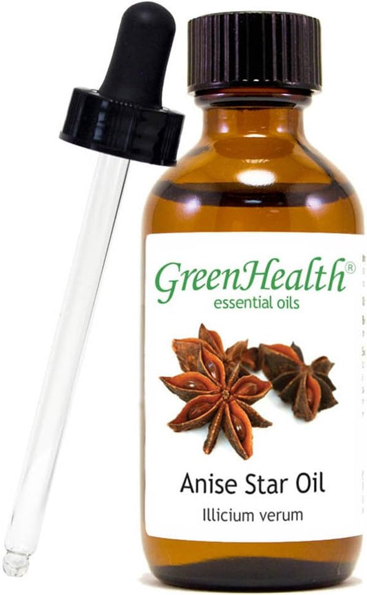 GreenHealth Anise Star Essential Oil – 2 fl oz (59 ml) | 100% Pure & Undiluted | Amber Glass Bottle with Glass Dropper | Licorice-Like Aroma for Diffusers, Aromatherapy, DIY & Home Fragrance