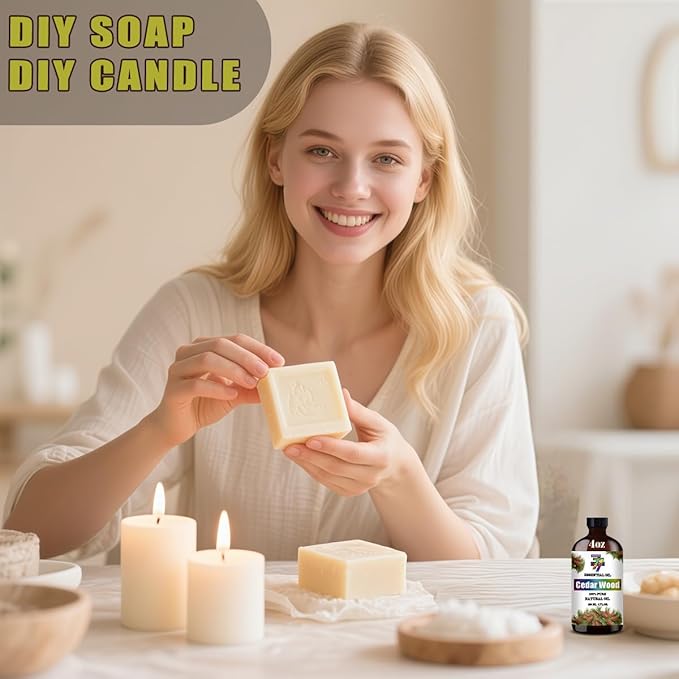 Cedar Wood Essential Oil (4 oz/120 ml) — Cedar Wood Oils for Aromatherapy, diffusers, humidifiers, Home fragrances, DIY Skincare, soap Making, DIY Candle, Relaxation, Yoga, and Meditation - Bloomnest