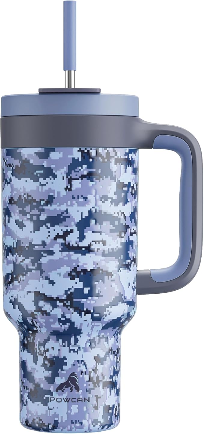 40 oz Camo Tumbler with Handle, 2-in-1 Straw and Sip Lid, Leakproof, Dishwasher Safe, Insulated Stainless Steel Travel Coffee Mug, Keeps Cold for 34 Hours, Fits in Car Cup Holder (Navy Digital) - Bloomnest