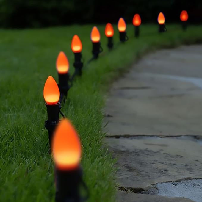 SUNSGNE C7 LED Christmas Orange Light Bulbs, 25 Pack Orange Replacemet Light Bulbs for Christmas Halloween Decor, E12 Candelabra Base, 0.6 Watt - Bloomnest