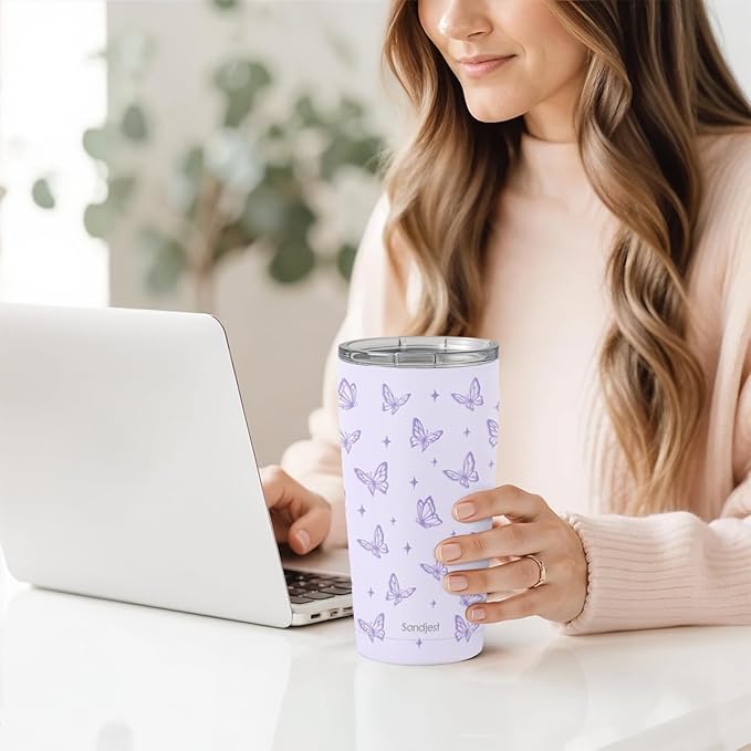SANDJEST Butterfly Tumbler 20oz, Stainless Steel Travel Cup with Lid, Insulated Coffee Mug, Butterfly Gifts for Women Girls Friends Sisters on Birthday Christmas - Bloomnest