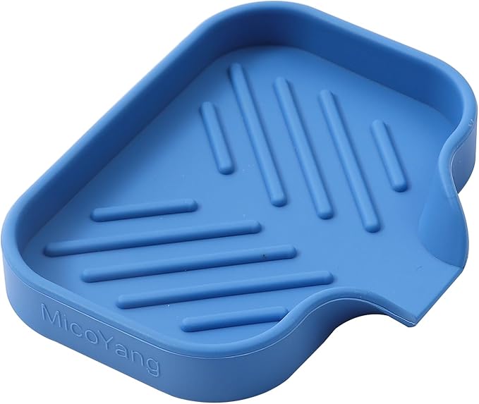 Silicone Bathroom Soap Dishes with Drain Spout-Bathroom and Kitchen Sink Organizer,Sponge Holder,Dish Soap Tray,Perfect for Dispenser,Scrubber,Bottle,Cup on Counter Lichen Blue 4.9"×3.2" - Bloomnest
