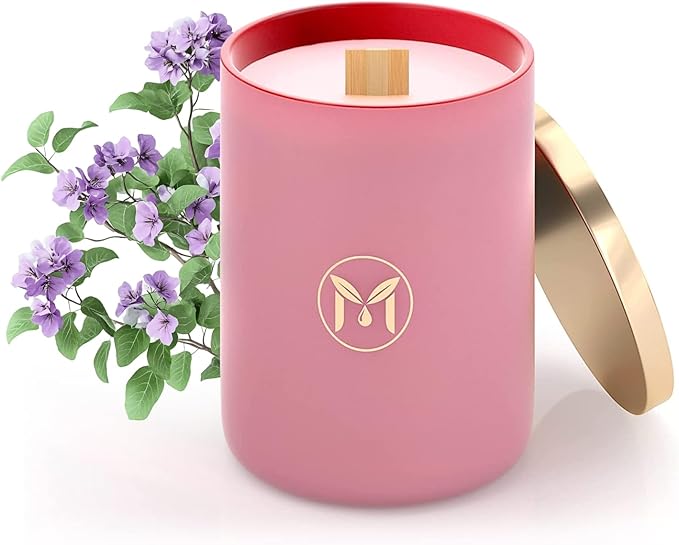 MyrrhUSA Rose Scented Candle – 15 oz Natural Soy Wax with Crackling Wooden Wick & Essential Oils | 80 Hour Burn | Luxury Aromatherapy Candle for Relaxation, Home Décor, Living Room & Bathroom - Bloomnest