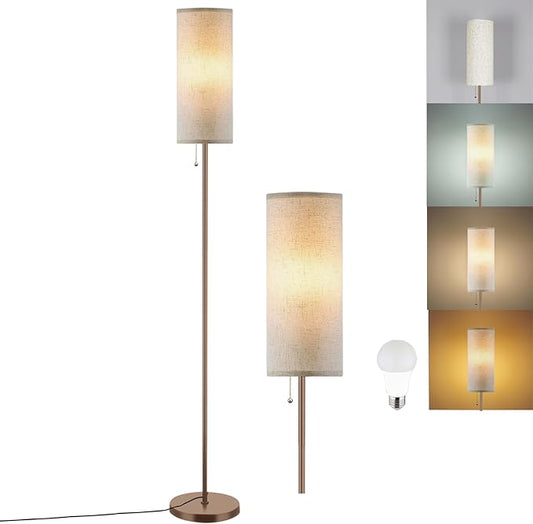 Floor Lamp for Living Room, Modern Standing Lamps with Lampshade, Minimalist Tall Lamp with Chain Switch for Living Room, LED Bulb Included (Beige+Brown) - Bloomnest