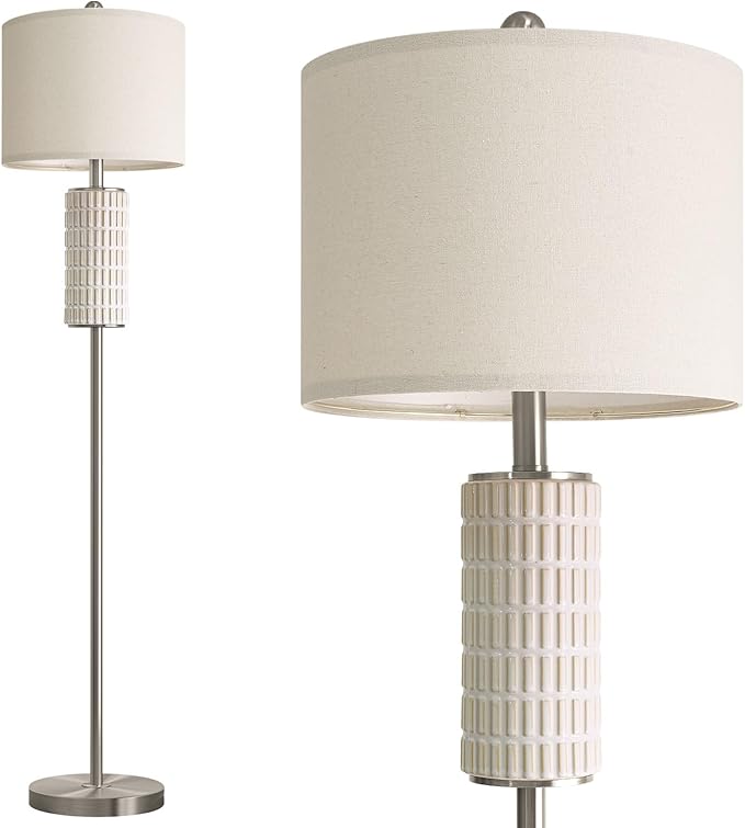 PoKat Silver Ceramic Floor Lamp for Living Room Bedroom, 64" Modern Tall Standing Lamp with Rotary Switch, Traditional Living Room Lamp for Corner, Home Office, Nursery - Bloomnest