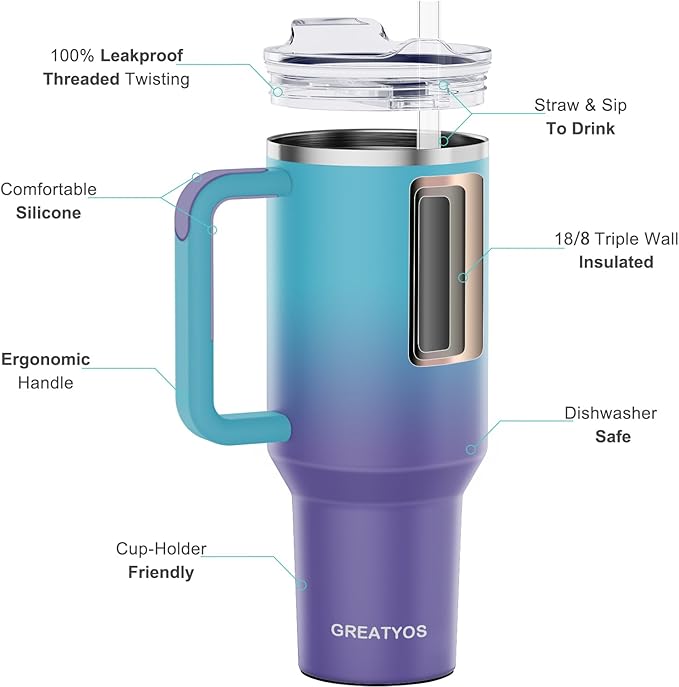 40 oz Tumbler with Handle and Straw Lid Insulated Tumblers Cups with Lids Straws Double Wall Vacuum Stainless Steel 40oz Tumbler Travel Mug Gifts for Men Women Him Her (Ocean Dream) - Bloomnest