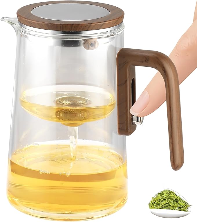 Tea Pot, Water Separation Glass Teapot with Wooden Handle, Witchcraft Magical Teapot, Glass Tea pot with Infuser Strainer, Magic Tea Pot (800ML) - Bloomnest