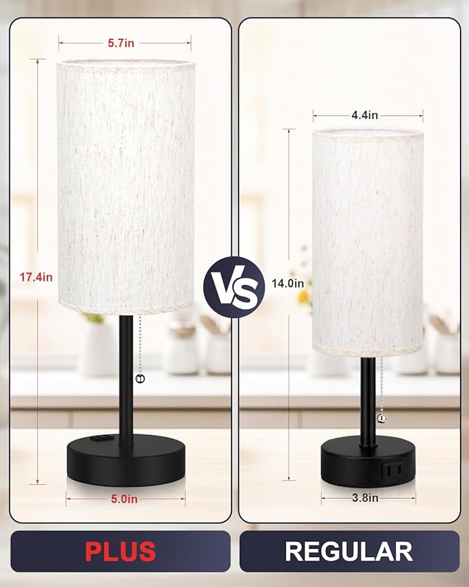 Fenmzee Plus Bedside Table Lamps Set of 2-3 Color Temperatures Pull Chain Lamp with AC Outlet Charging Port, Round Night Stand Lamps for Bedroom Guest Room Office, Bed Side Light with E26 LED Bulbs - Bloomnest