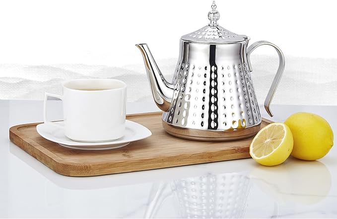 SANQIAHOME 1.2L(40oz) Stainless Steel Hammer Patterned Teapot With Removeable Infuser,Loose leaf cover,Silver - Bloomnest