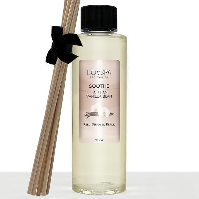 LOVSPA Soothe Tahitian Vanilla Diffuser Oil - Luxury Essential Oils for Diffuser Refill & Air Freshener Room Spray - Long-Lasting & Natural Home Fragrance, Scented Oil for Diffusers, USA Made, 4oz - Bloomnest