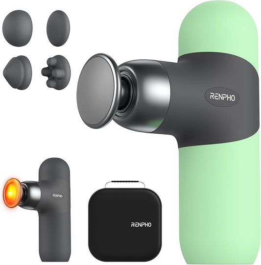 RENPHO Mini Thermal Massage Gun with Heat, Christmas Birthday Gifts for Women Men, Portable Deep Tissue Percussion Massager, Color Silicone Sleeves Travel Size with Carry Case, Spearmint - Bloomnest