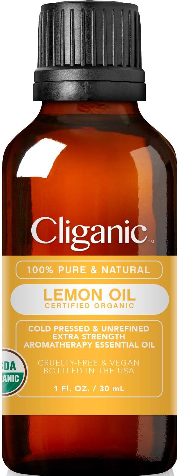 Cliganic USDA Organic Lemon Essential Oil (1oz) - 100% Pure & Natural | Undiluted, for Aromatherapy, Household Cleaning | Non-GMO Verified Cliganic