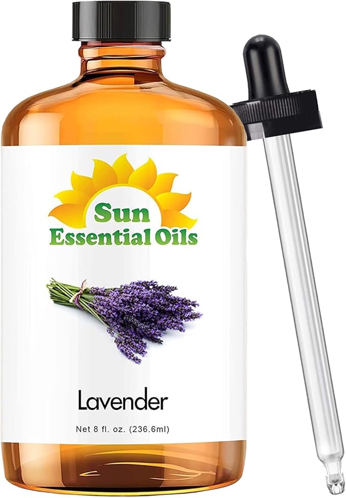 Sun Essential Oil - Lavender Essential Oil 8 oz (236 ml) with Dropper for Diffuser, Humidifier, Skin, Aromatherapy Massage, Scented for Soap & Candle Making at Home, Calming Aroma for Sleep - Bloomnest