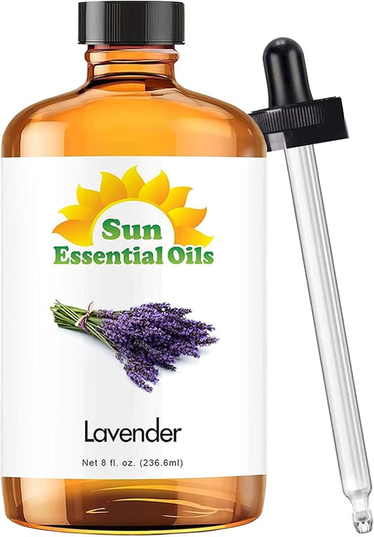 Sun Essential Oil - Lavender Essential Oil 8 oz (236 ml) with Dropper for Diffuser, Humidifier, Skin, Aromatherapy Massage, Scented for Soap & Candle Making at Home, Calming Aroma for Sleep - Bloomnest
