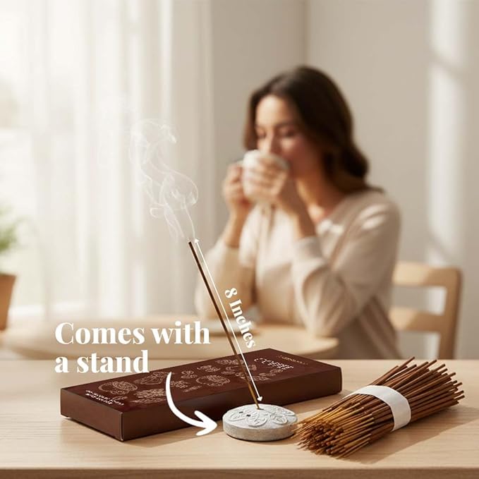 Folkulture Incense Sticks with Holder (100 Sticks)| Premium Coffee Incents Stick for Focus, Energy, Relaxation Gifts for Women | No Charcoal,Organic,Non Toxic, 45 Mins, Long Burning Insence-Sticks FOLKULTURE