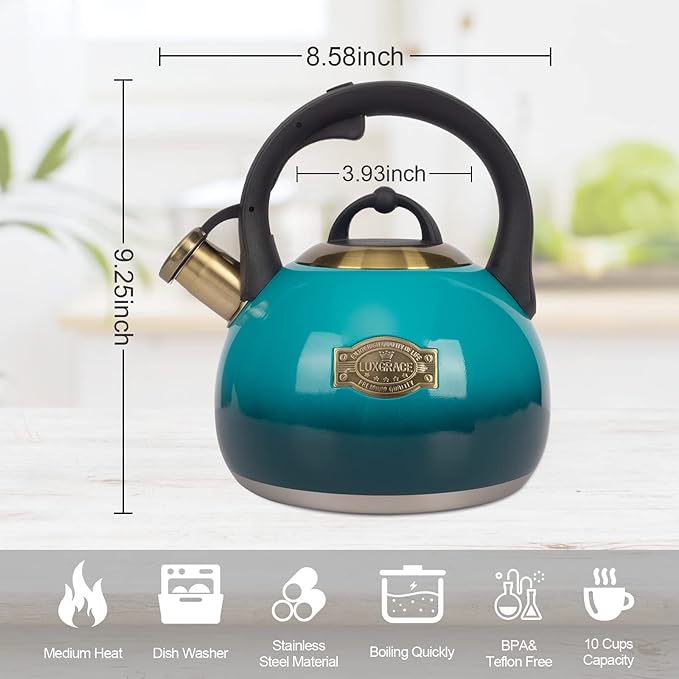 Tea Kettle Stovetop Whistling Kettle Teapot, Food Grade Stainless Steel Teakettle for Stove Top with Heat Proof Ergonomic Handle, 3.1 Quart Tea Pot - Bloomnest
