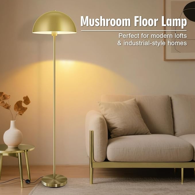Industrial Floor Lamp, Brass Gold Floor Lamp for Living Room, 66Inch Tall Modern Standing Lamp, Stand Up Lamp with Metal Dome Shade, Mid Century Corner Reading Lamp for Bedroom Office Nursery, NO BULB - Bloomnest