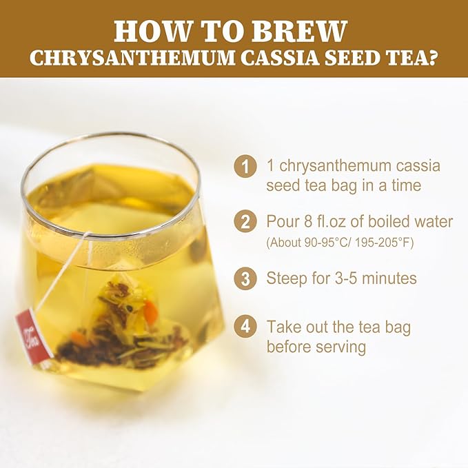 FullChea - Chrysanthemum Cassia Seed Tea, 30 Teabags, 5g/bag - Burdock Root, Goji Berries, Osmanthus, Honeysuckle Combination Herbal Tea - Bloomnest