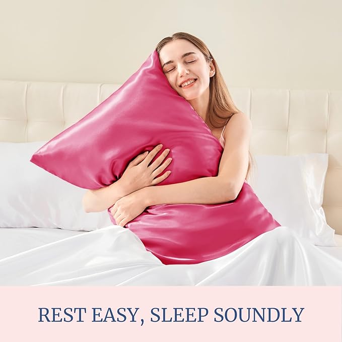 BEDELITE Satin Pillowcase for Hair and Skin, Super Soft and Cooling Similar to Silk Pillow Cases 2 Pack with Envelope Closure, Gift for Women Men(20"x40" King Size, Hot Pink) - Bloomnest