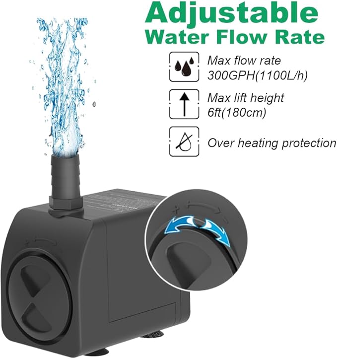 Submersible Pump 300GPH Ultra Quiet with Over Heating Protection 6ft High Lift for Fountains, Hydroponics, Ponds, Aquariums & More… - Bloomnest