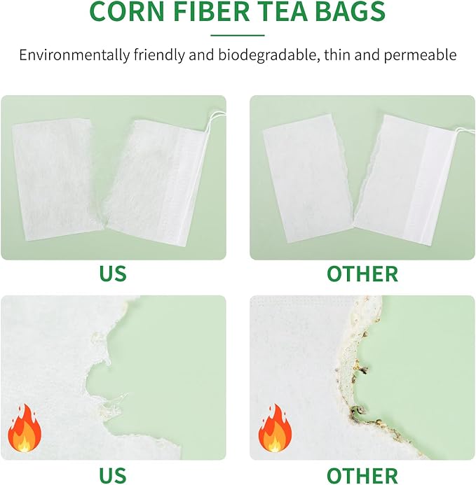 Corn Fiber Disposable Tea Infuser, Tea Filter Bags with Drawstring for Loose Leaf, Yerba Mate, Safe and Natural Material, 3.94 x 3.15 inches (200pcs) - Bloomnest