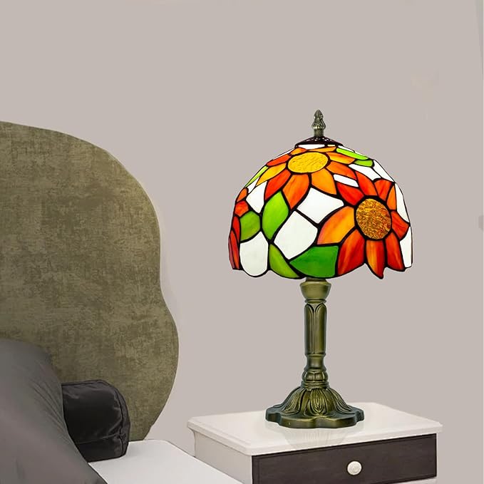 Sunflower Tiffany Lamp, 8 Inch Small Stained Glass Lamp for Bedside, Living Room - Bloomnest