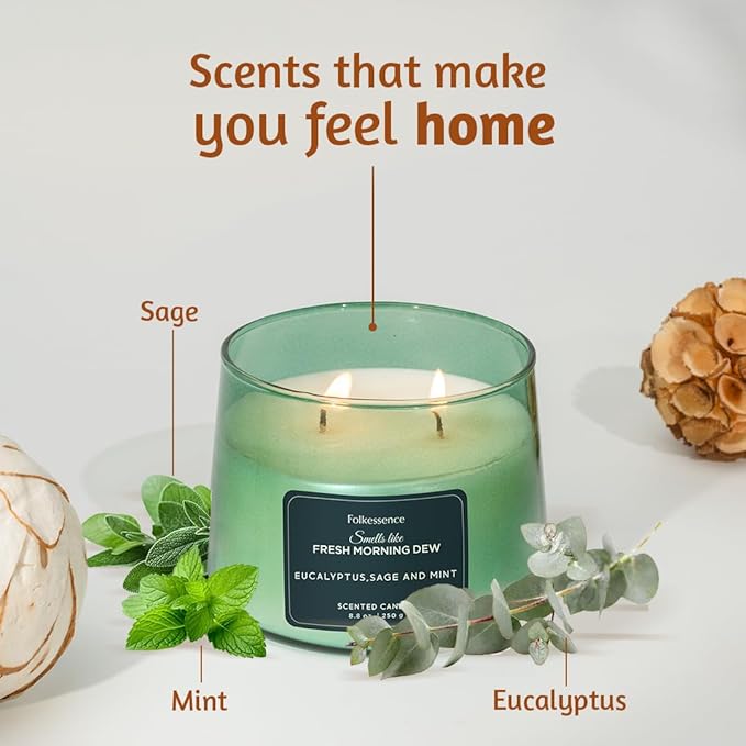 Folkulture Scented Candle | 8.81 Oz - Eucalyptus Candles for Home Scented | Sage & Mint Soy Candle or Non Toxic Candles for Relaxing | Long Lasting Green Candle for Relaxation Gifts for Women - Bloomnest