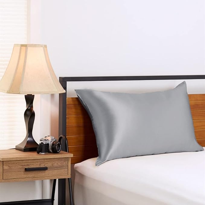 Gray Mulberry Silk Pillowcase King Size for Beauty Sleep - 22 Momme Hypoallergenic Silk Pillowcase for Hair and Skin, Zippered Closure, King Size Pillow Cases,1 Pc 20"x36" (King, Grey) - Bloomnest