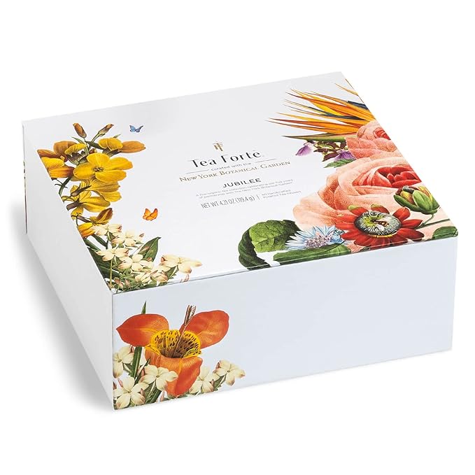 Tea Forte Jubilee Premium Tea Chest Gift Sampler, 40 Count, 2 of each Variety Blend Individually Wrapped Handcrafted Pyramid Infuser Bags - Bloomnest