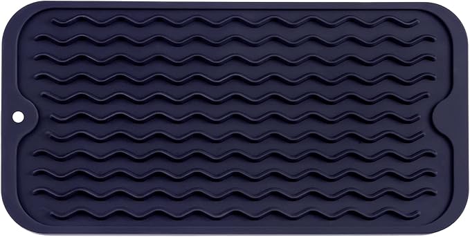 Silicone Dish Drying Mat for Multiple Usage,Easy clean,Eco-friendly,Heat-resistant Silicone Mat for Kitchen Counter or Sink,Refrigerator or Drawer Liner Navy Blue S 12 inches x 6 inches - Bloomnest