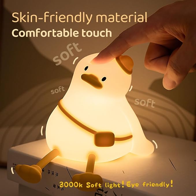 Duck Night Light for Kids 3 Levels Dimmable Silicone Animal Nursery Light,Adorable Rechargeable 30min Timmer Novelty Bedside Touch Lamp,Baby Nursery Kids Room Decor,Gifts for Girls boy - Bloomnest