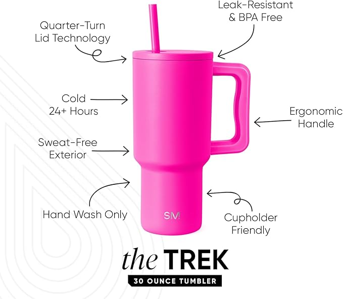 Simple Modern 30 oz Trek Tumbler with Handle and Straw Lid | Cup Holder Friendly Insulated Stainless Steel Travel Mug | Raspberry Vibes SimpleModern