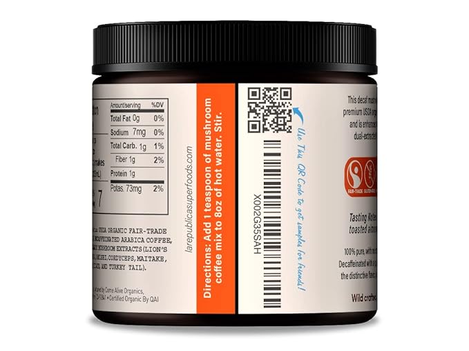 La Republica DECAF Organic Mushroom Coffee (35 Servings) with 7 Superfood Shrooms, Great Tasting Instant Mix Includes Lion's Mane, Reishi, Chaga, Cordyceps, Shiitake, Maitake, and Turkey Tail (Decaffeinated) - Bloomnest