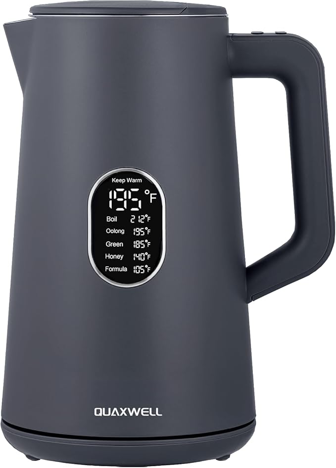 1.5L Electric Kettle Stainless Steel, Double Wall Cool Touch Teapot, Fast Boil,5 Temperature Control, LED Display, Auto Shut-Off, BPA-Free,Keep Warm Function, Ideal for Tea & Coffee,Gray - Bloomnest