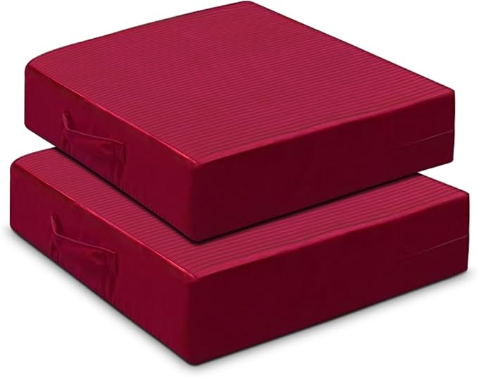 Large Floor Pillows for Adults, Thick Meditation Floor Cushions for Sitting Yoga, 22x22x5 Foam Seat Cushions Set of 2 for Furniture, Floor Pillow with Pleated Velvet Removable Cover, Burgundy