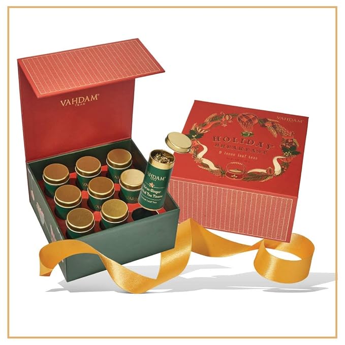 VAHDAM, Holiday Breakfast - Christmas Tea Gift Sets (90+ Cups) 9 Loose Leaf Teas - Luxury Gift Box | Christmas Gifts For Women, Men & Adults I Holiday Tea Gift Box - Bloomnest