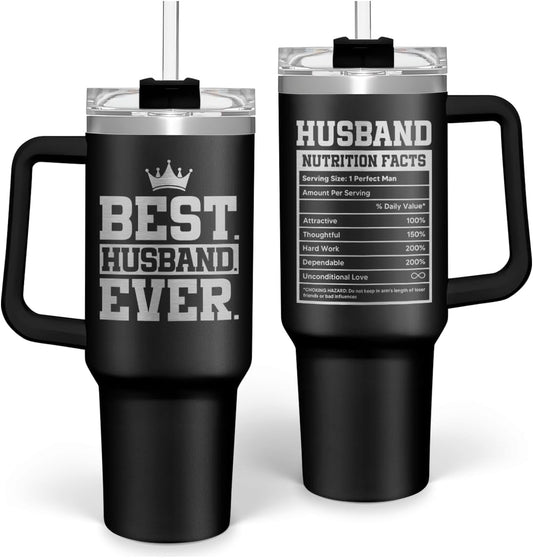 Best Husband Ever Gifts, Husbands Tumbler with Handle 40oz Stainless Steel Insulated with Straw Lid, Gifts for Hubby from Wife, Presents for Husband Valentines Birthday ChristmasWedding Anniversary