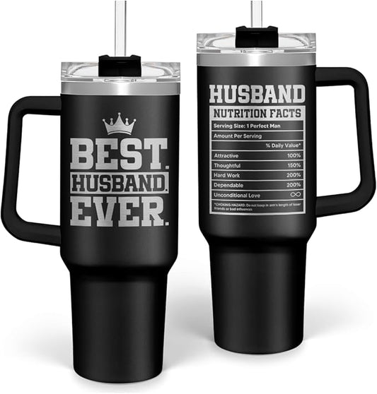 Best Husband Ever Gifts, Husbands Tumbler with Handle 40oz Stainless Steel Insulated with Straw Lid, Gifts for Hubby from Wife, Presents for Husband Valentines Birthday ChristmasWedding Anniversary - Bloomnest