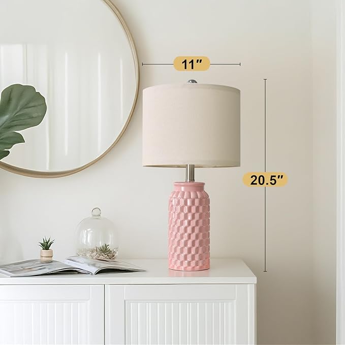 20.5" Pink Table Lamps Set of 2,Modern Farmhouse Bedside Lamps - Ceramic Nightstand Lamps for Bedroom,Boho Living Room End Tables,Small Office Desk Lamp - Bloomnest