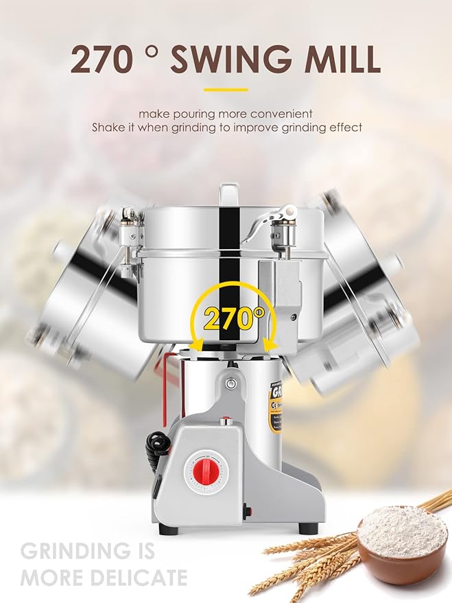 CGOLDENWALL 2500g Electric Grain Grinder Mill Safety Upgraded 3600W High-speed Spice Herb Grinder Commercial Superfine Machine Dry Cereals Pulverizer CE 110V (2500g Swing Type) - Bloomnest