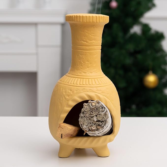Handcrafted Terracotta Palo Santo Burner - Mexican Style Chiminea Clay Incense Dish & Anxiety Relief, Mini Aromatic Home Altar with Chimney Design, Meditation Gift for Women/Mom - Bloomnest