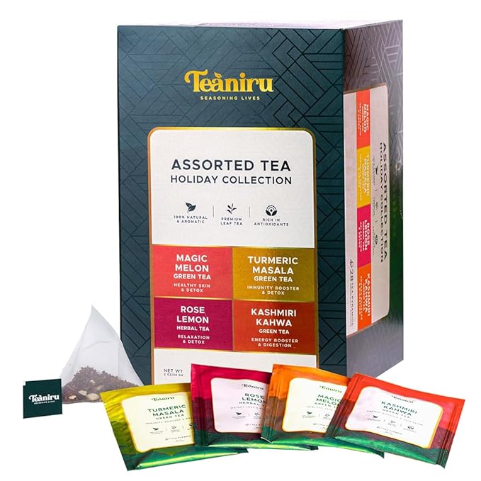 Teaniru, Assorted Holiday Tea Collection - Christmas Tea Sampler | 4 Holiday Green Tea | Holiday Tea for Detox, Energy - Brew Hot or Iced | Christmas Tea Bags for All | Thanks Giving - Bloomnest