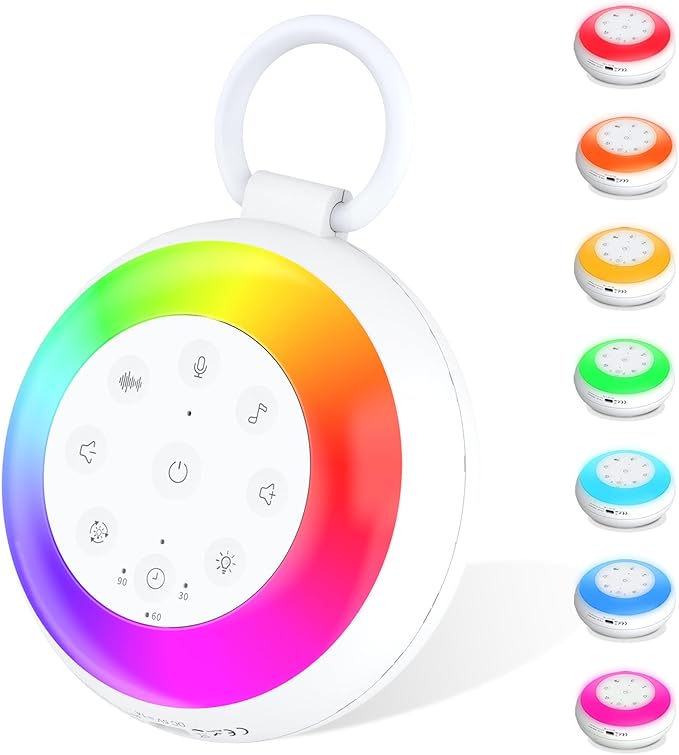 Portable White Noise Sound Machine for Baby, Kids, Adults Sleep - 24 Soothing Natural Sounds, 7 Color Night Light, Portable Wireless Bluetooth Speaker for Home, Travel, Nursery, Office - Bloomnest