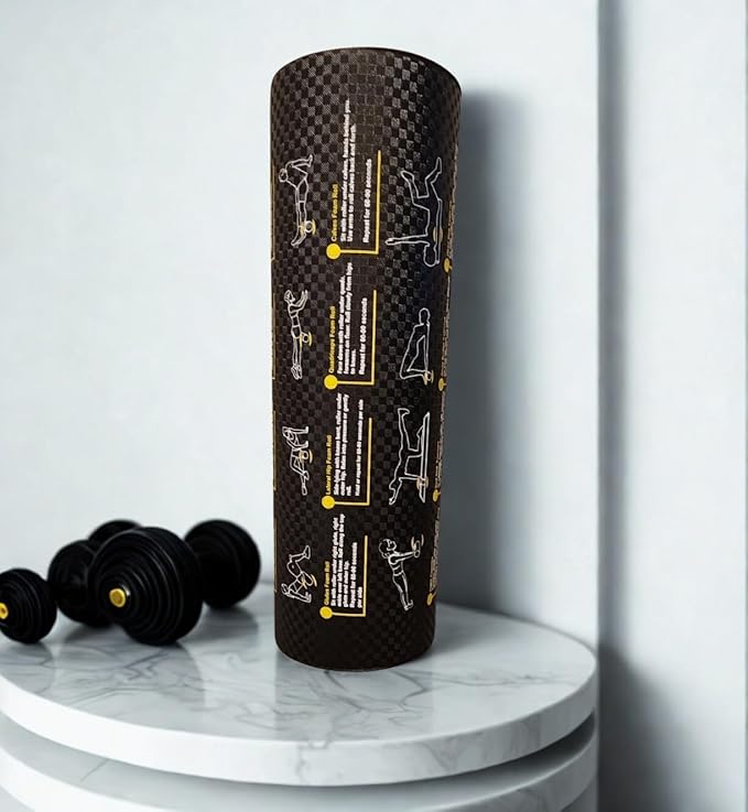 Fitness Foam Roller with Printed Exercises - 17''x 6'' Lightweight EPE/PE Exercise Roller Foam - Includes 12 Guided Stability, Mobility & Recovery Moves - Dual Color Instructional Design - Bloomnest