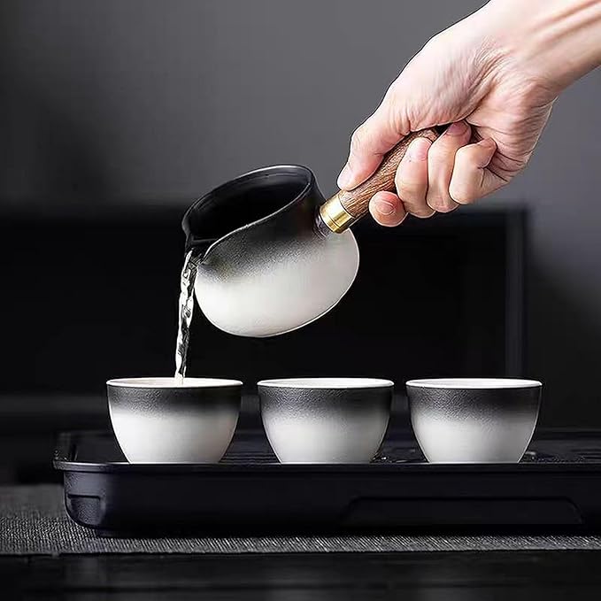 Chinese Kung Fu Tea Set, Automatic Stone Grinding Pot, Gift Box Suitable for Tea Ceremony Parties, Gifts, Home, Office decoration in Mother's Day(Gradient Black) - Bloomnest