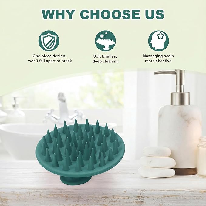 Meartchy Silicone Scalp Massager Shampoo Brush, Scalp Brush for Hair Growth & Dandruff Removal, Hair Scrubber Scalp Stimulator Exfoliator Brush with Soft Bristles for Wet Dry Scalp Care (Dark Green) Meartchy