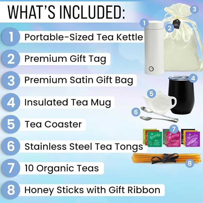 Organic Tea Gift Set with Portable Kettle (25 Piece) Tea Lovers Basket for Women or Men | Birthday Present (Christmas Xmas Mom Mother Teacher Co-Worker) - Bloomnest